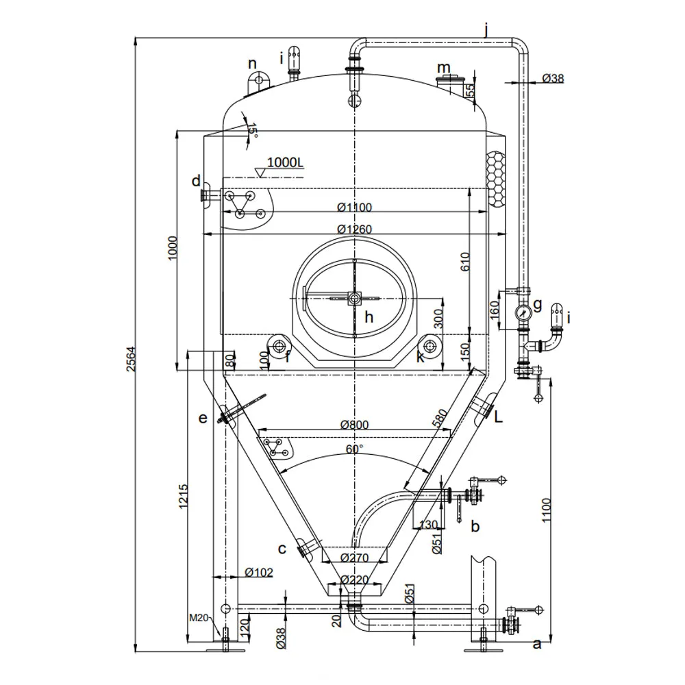 1000L Conical Fermenter (pressurisable, jacketed)