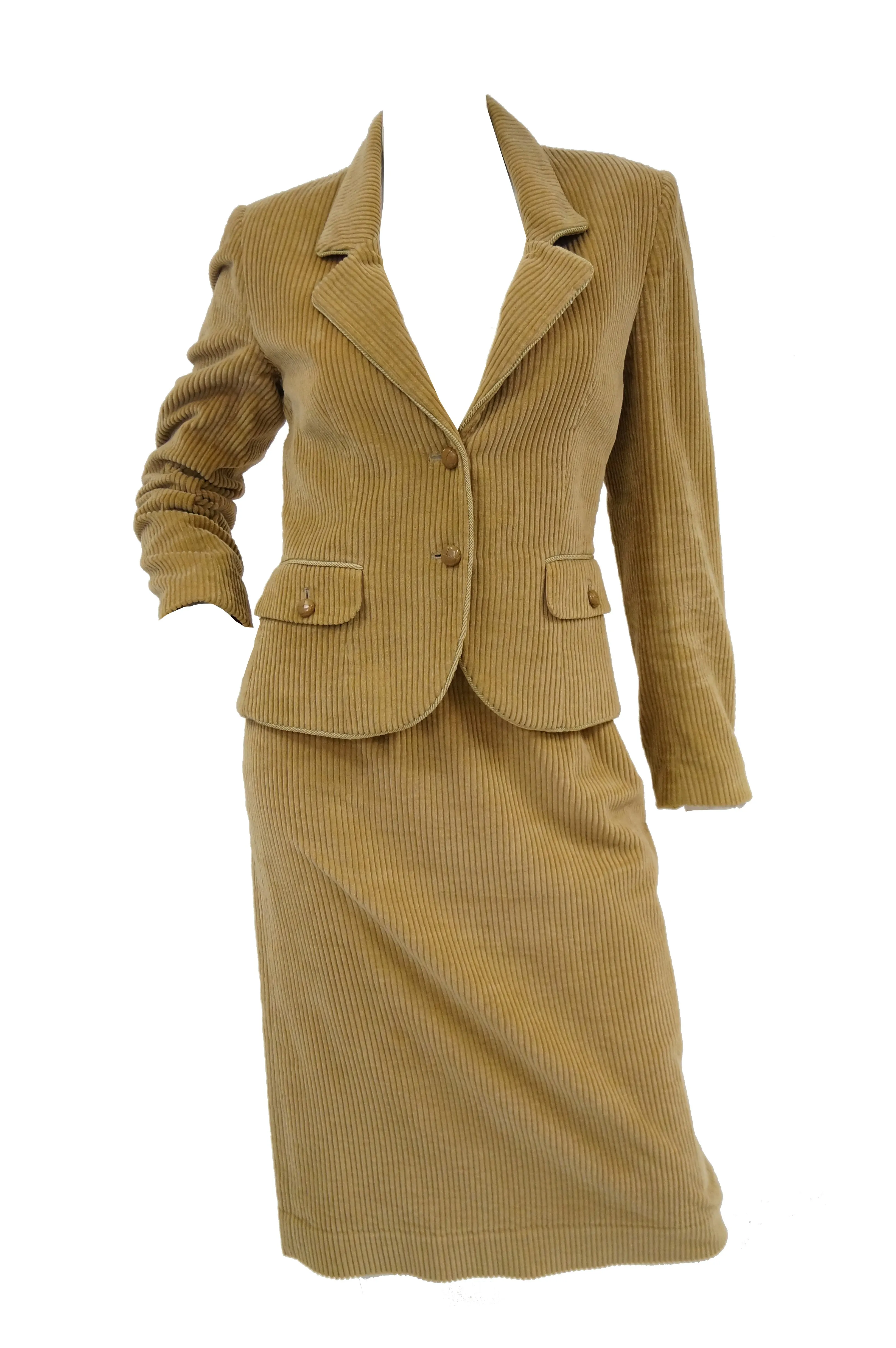 1970s Diane Von Furstenberg Tan Corduroy Skirt Suit