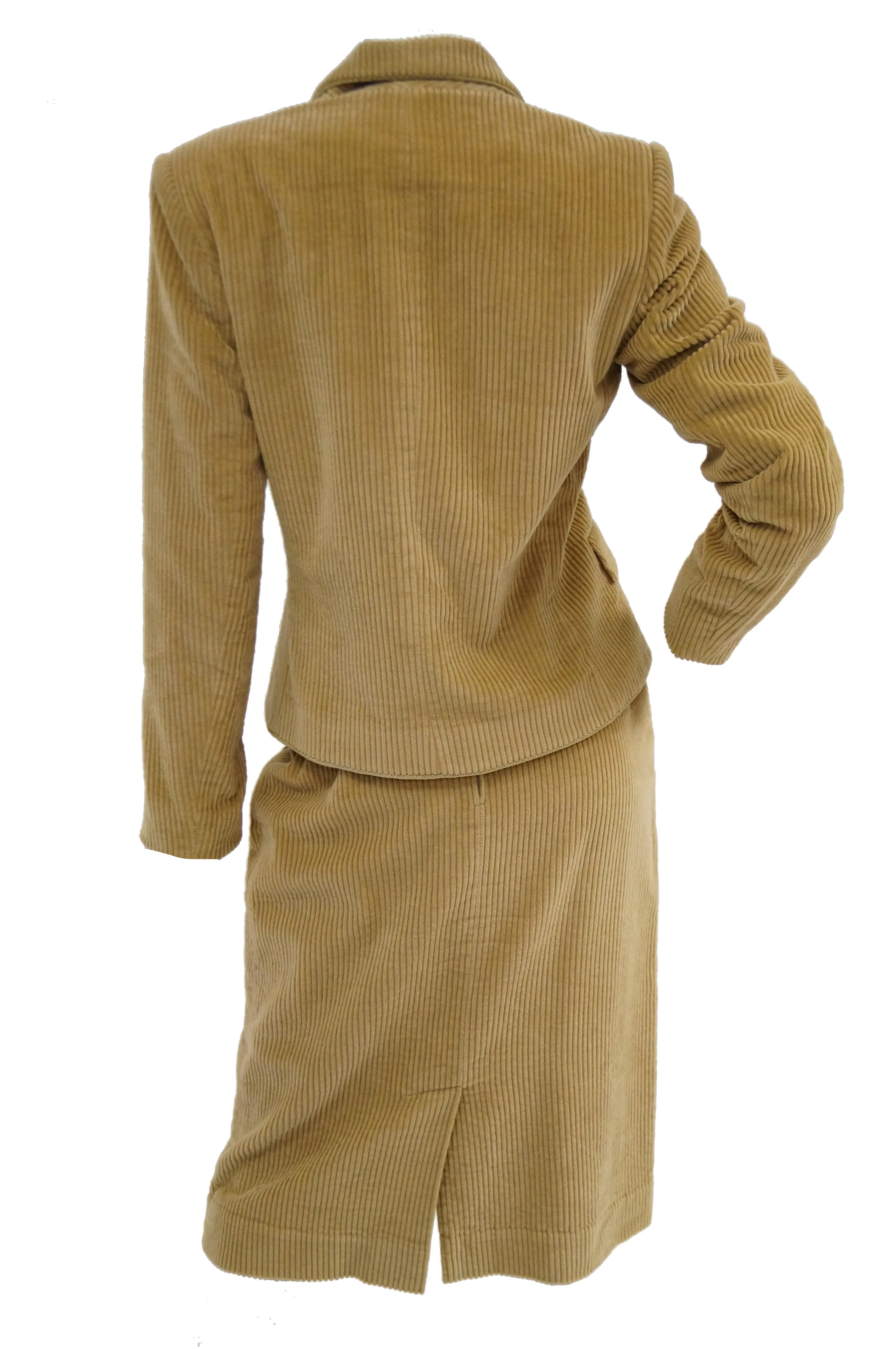 1970s Diane Von Furstenberg Tan Corduroy Skirt Suit