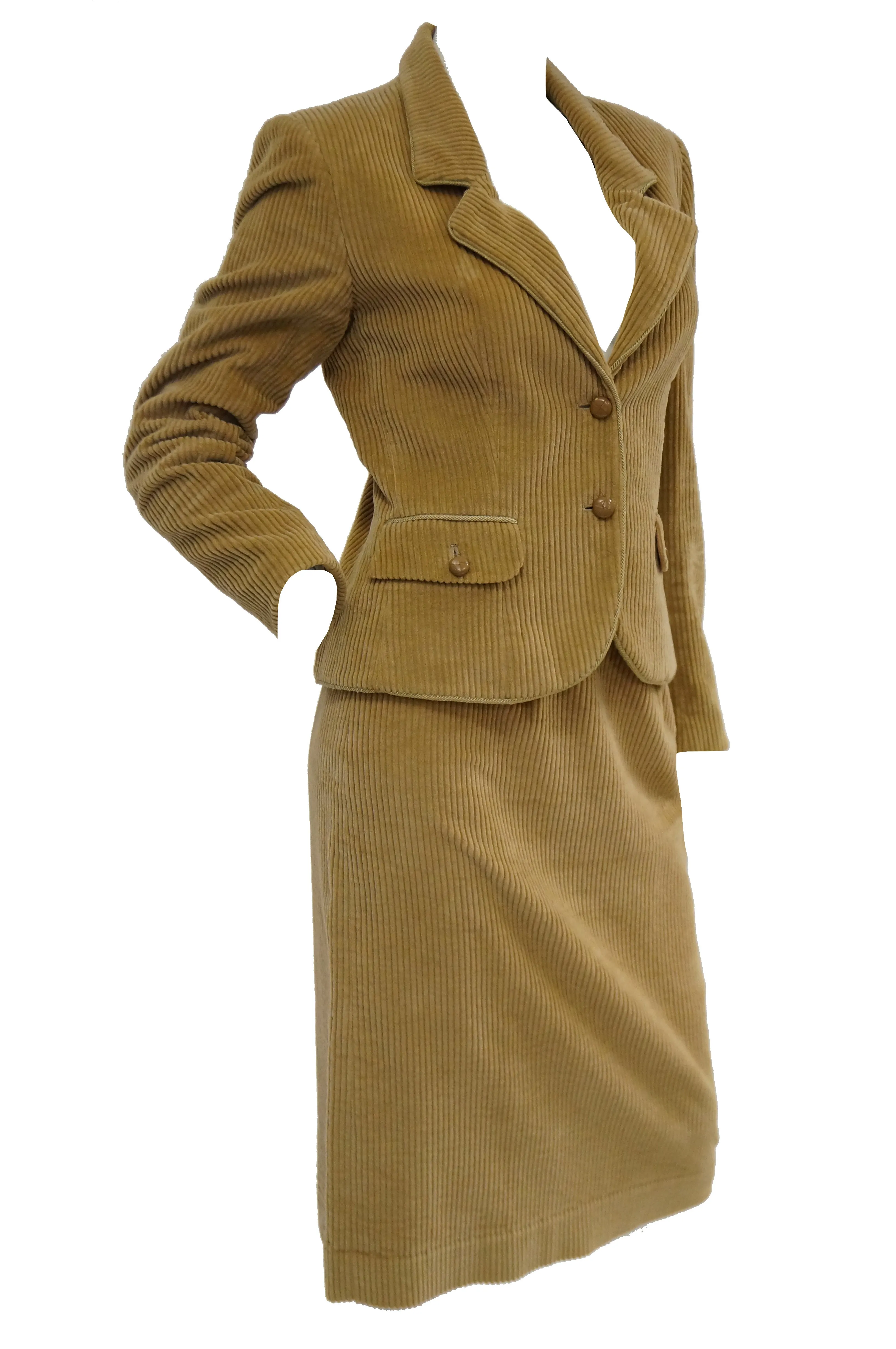 1970s Diane Von Furstenberg Tan Corduroy Skirt Suit