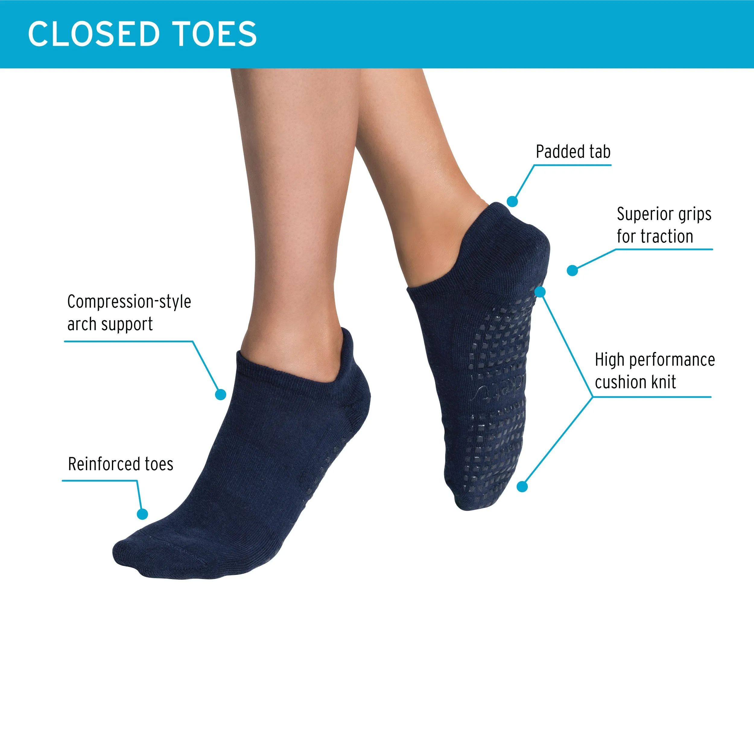 2 PACK - Tab Closed Toe - Rose   Navy - Grip Socks