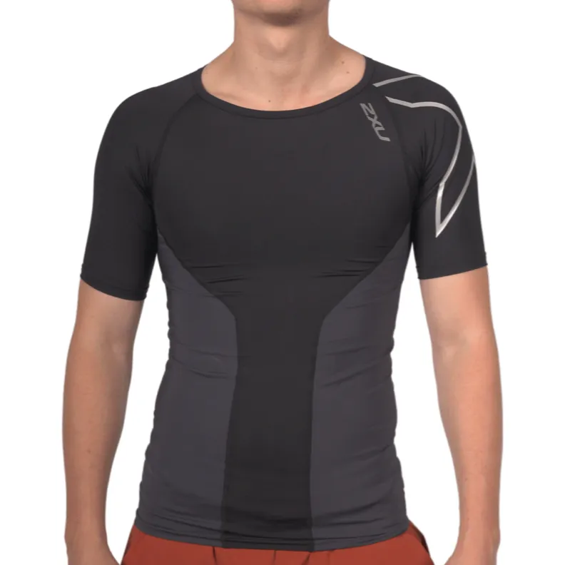 2XU Men's Elite Short Sleeve Compression Top - Black / Silver