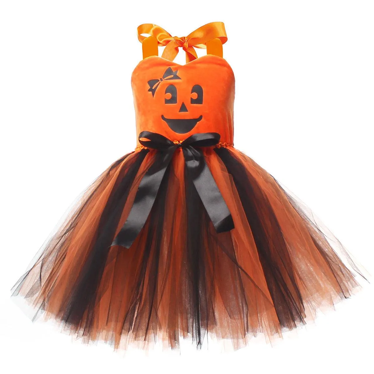 3-12 years old new children's cosplay Halloween costume playful pumpkin suspender mesh girl princess dress festival party stage performance girl dress