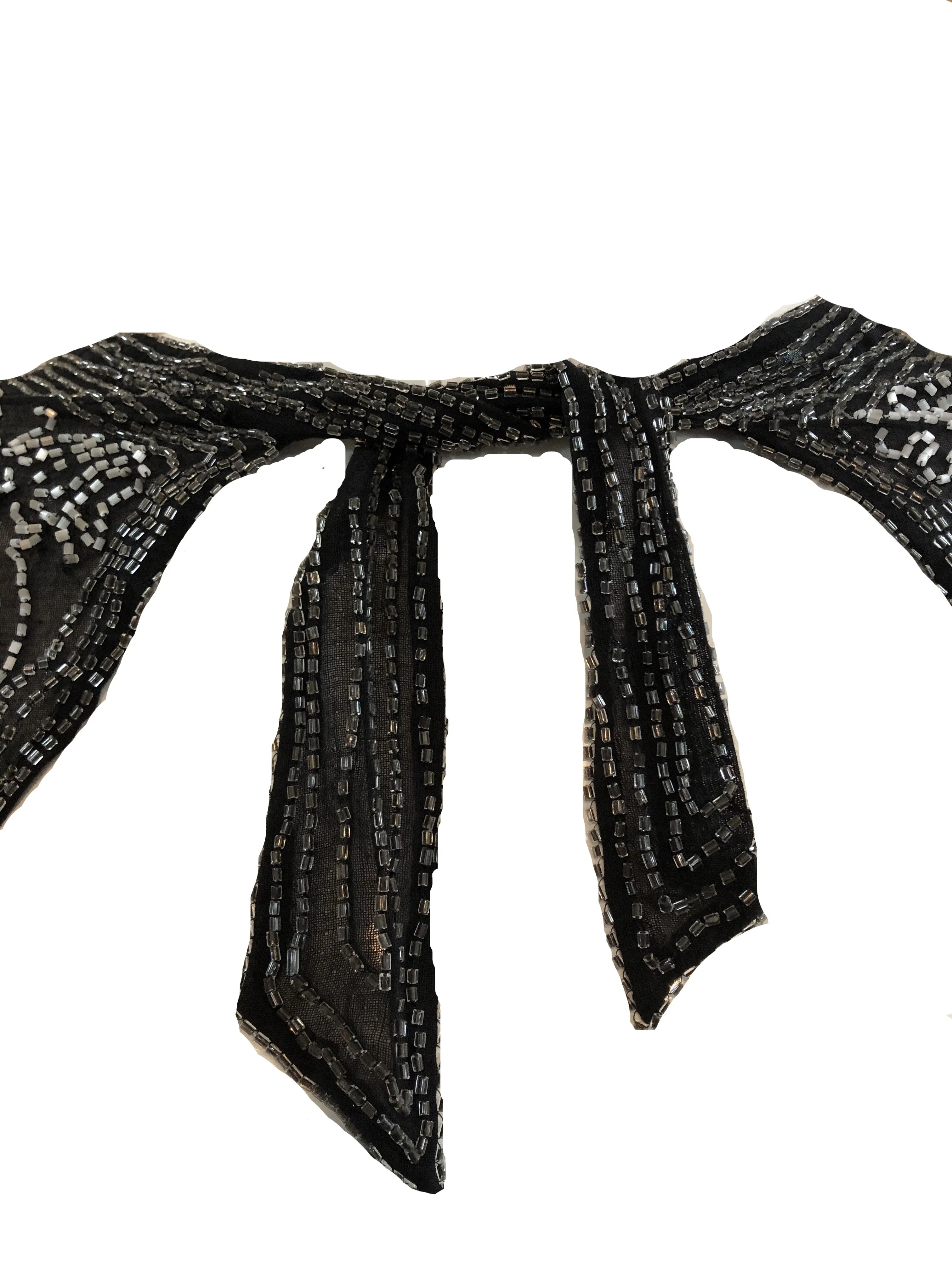 30s Black Chiffon Beaded Evening Capelet