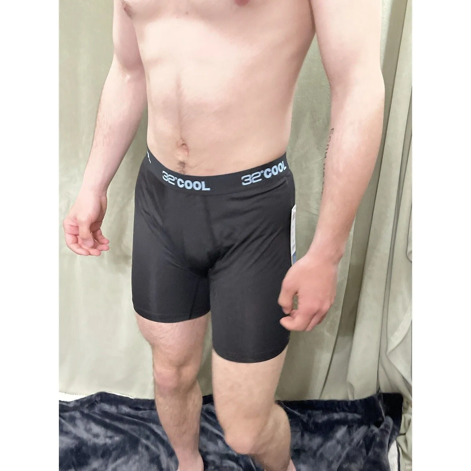 32 Degrees Cool Size Black Medium Mens Boxer Briefs 7% Spandex light blue band