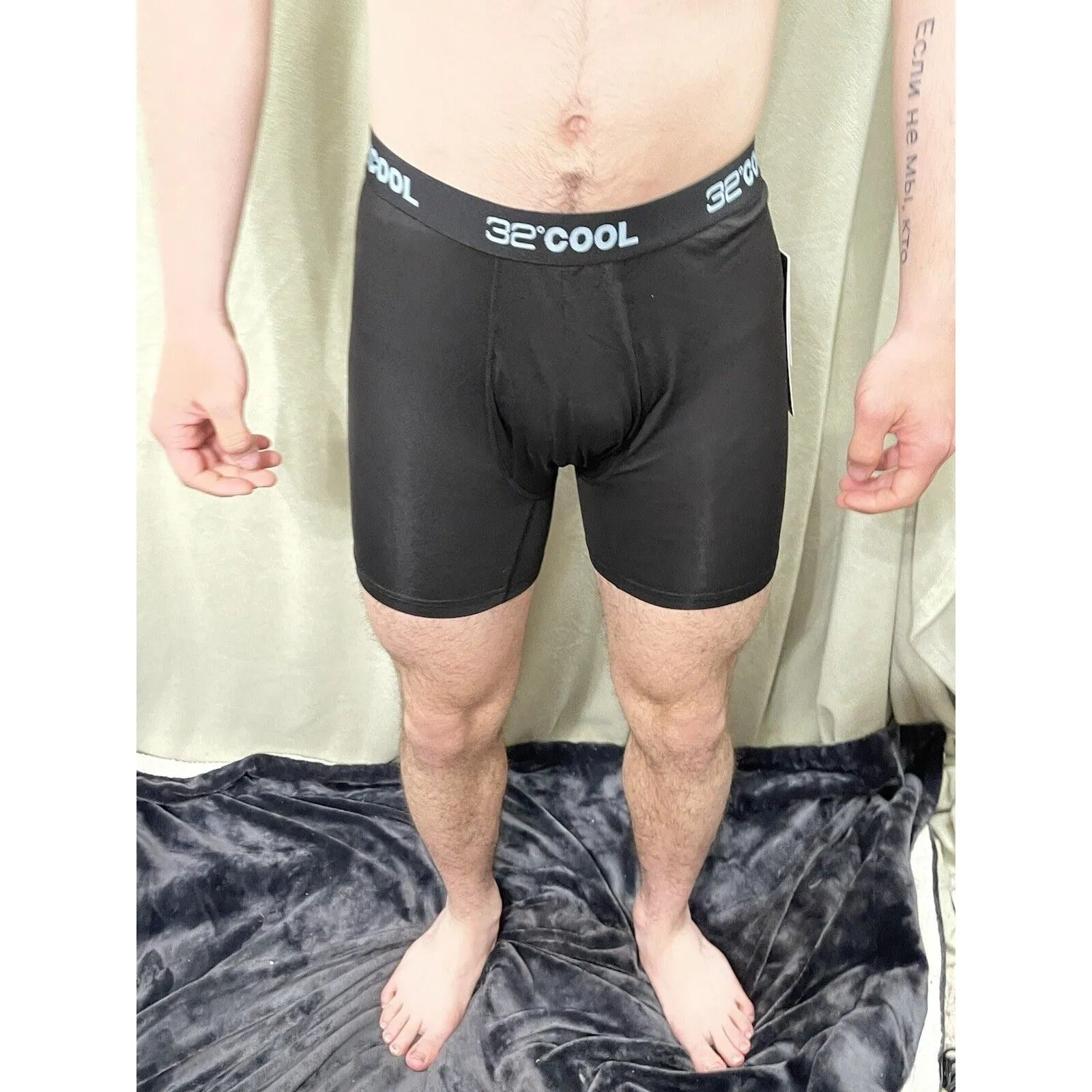 32 Degrees Cool Size Black Medium Mens Boxer Briefs 7% Spandex light blue band