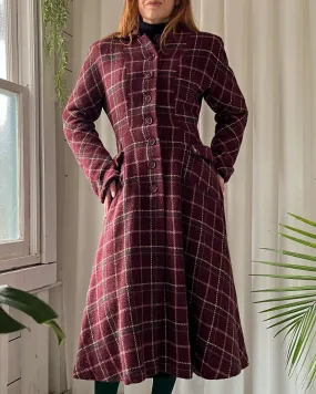 40s Plaid Wool Princess Coat | S-M