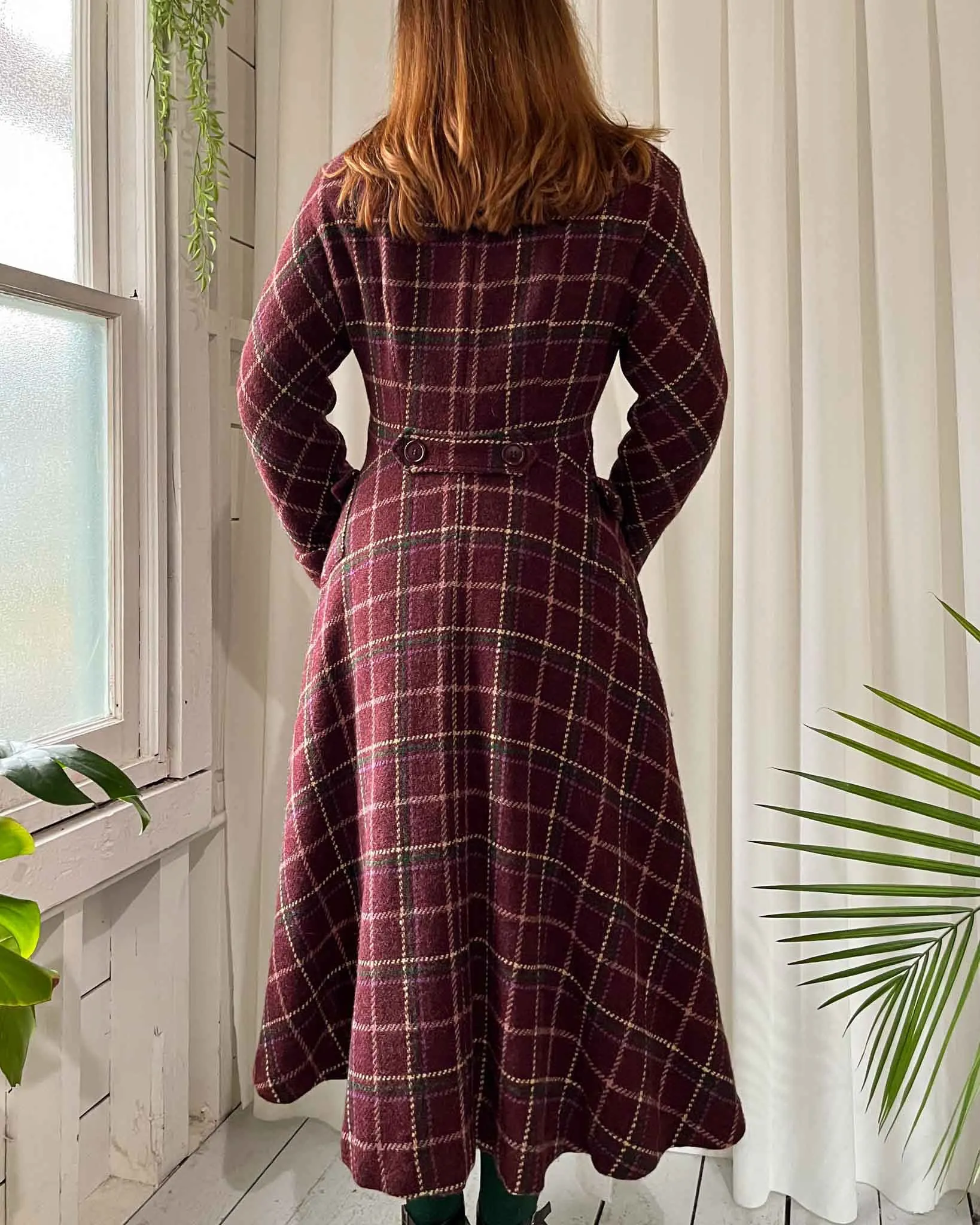 40s Plaid Wool Princess Coat | S-M