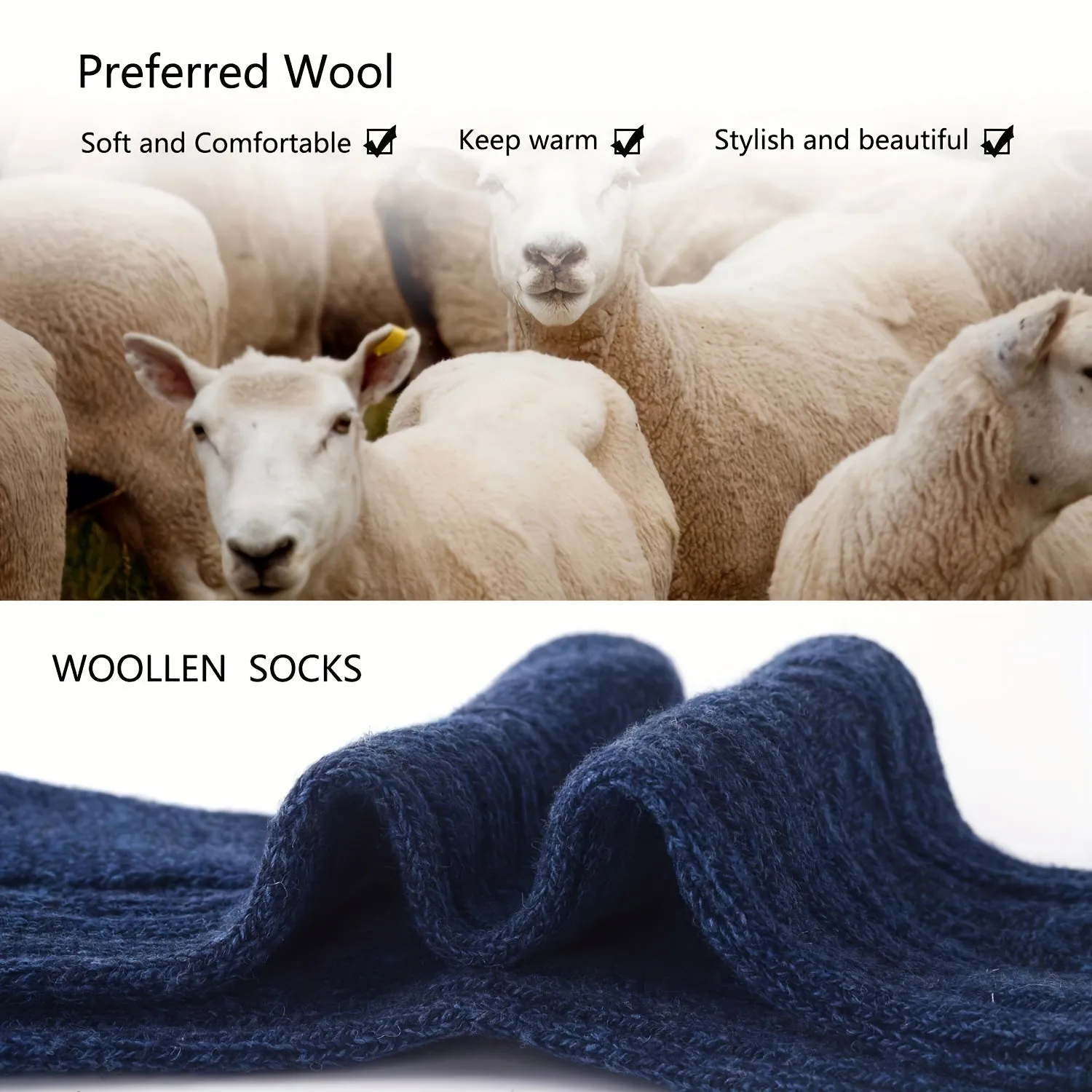 5 Pairs of Preferred Woolen Socks - Soft and Comfortable, Keep Warm, Stylish and Beautiful - Perfect for Christmas Gifts - Woolen Socks for Men and Women - Winter Warmth - Machine Washable - Knit Fabric - Wool, Cotton, Polyester Blend