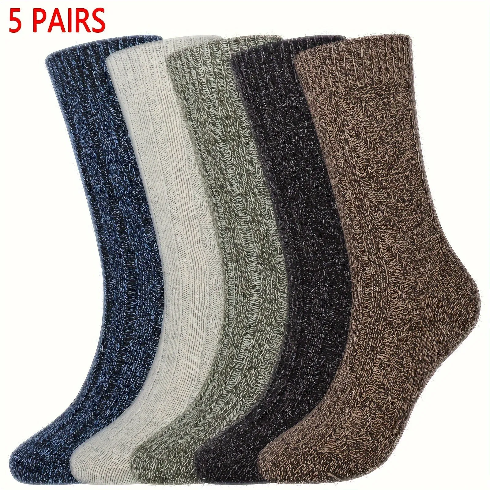 5 Pairs of Preferred Woolen Socks - Soft and Comfortable, Keep Warm, Stylish and Beautiful - Perfect for Christmas Gifts - Woolen Socks for Men and Women - Winter Warmth - Machine Washable - Knit Fabric - Wool, Cotton, Polyester Blend