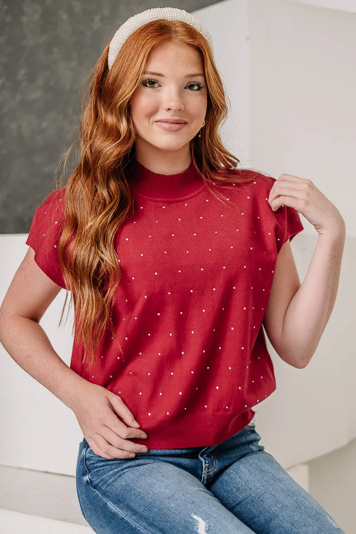 A Rhinestone World Mock Neck Top