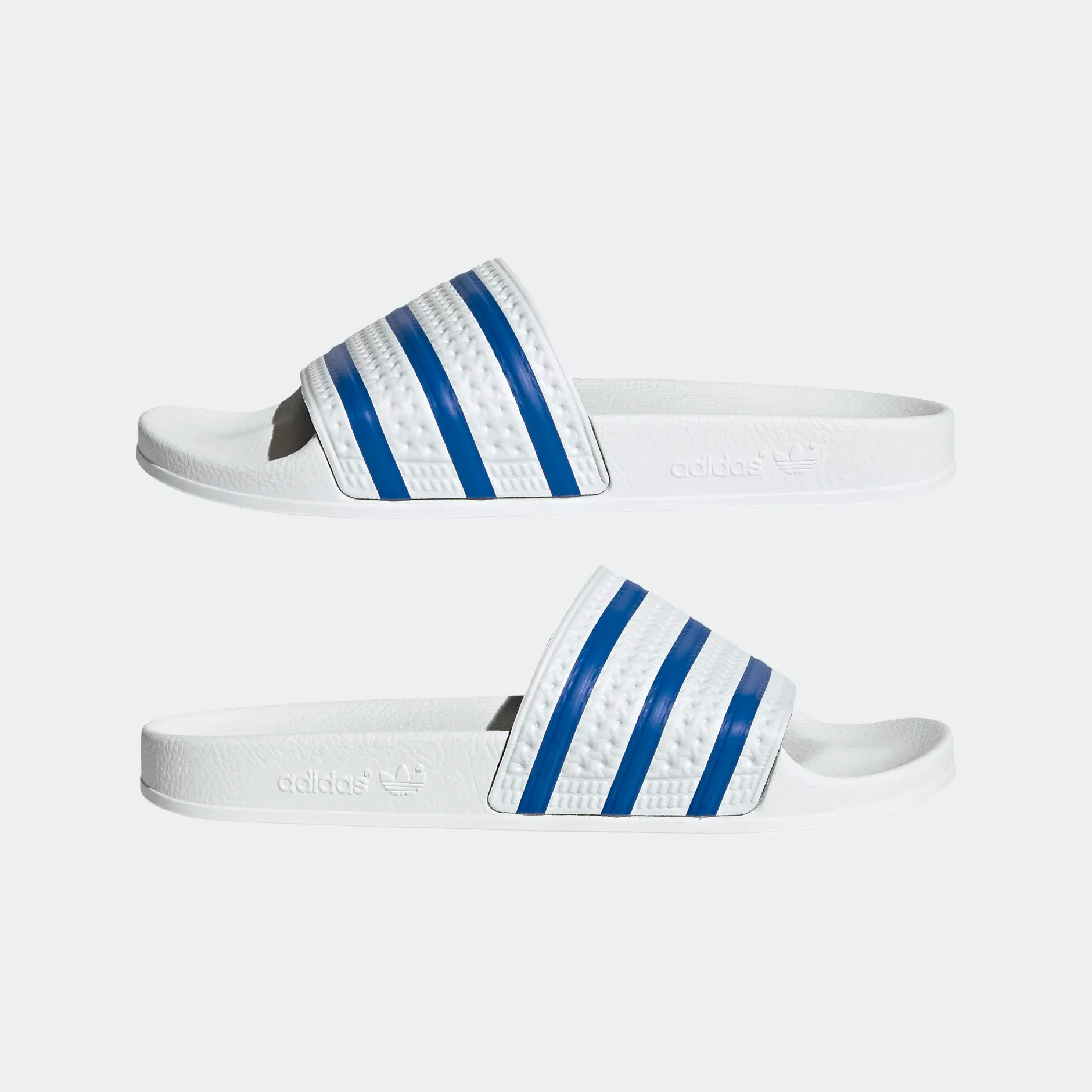 Adidas Men's Adilette Slides - Cloud White / Glow Blue