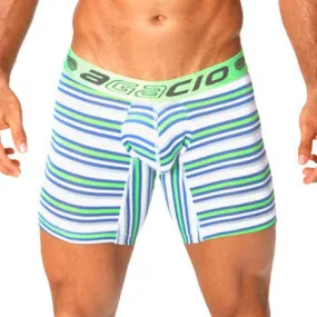 Agacio Stripes Long Leg Boxer Brief Underwear Lime/Royal Blue 5949 Size L