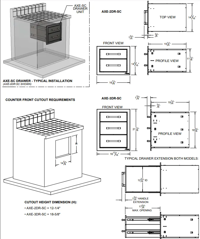 Alfresco 17-Inch Stainless Steel Three Tier Storage Drawers