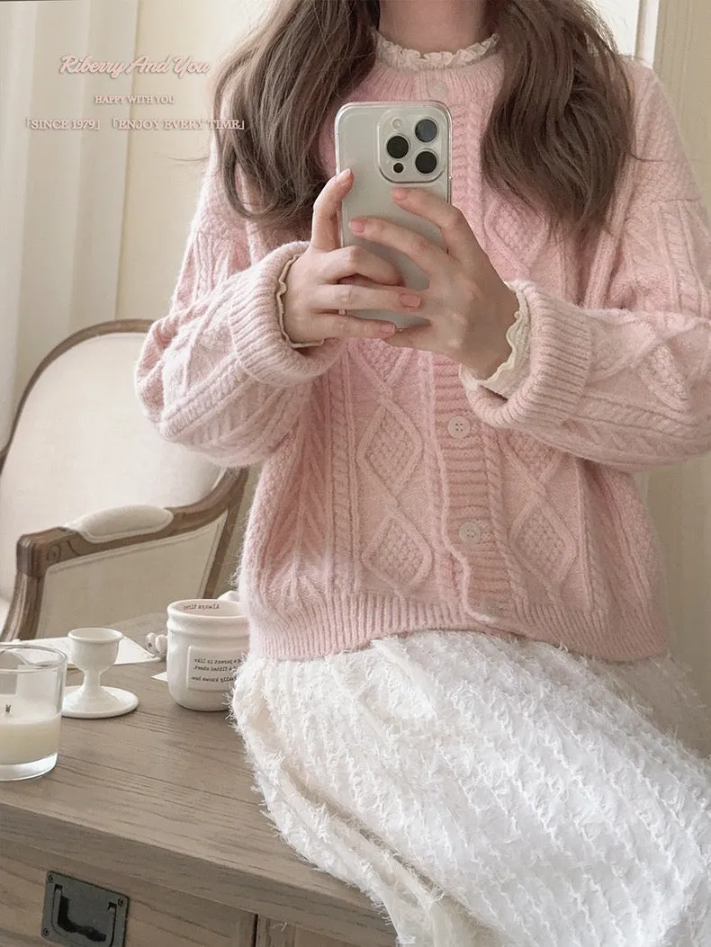 Angelic Sakura pink soft knitting sweater cardigan