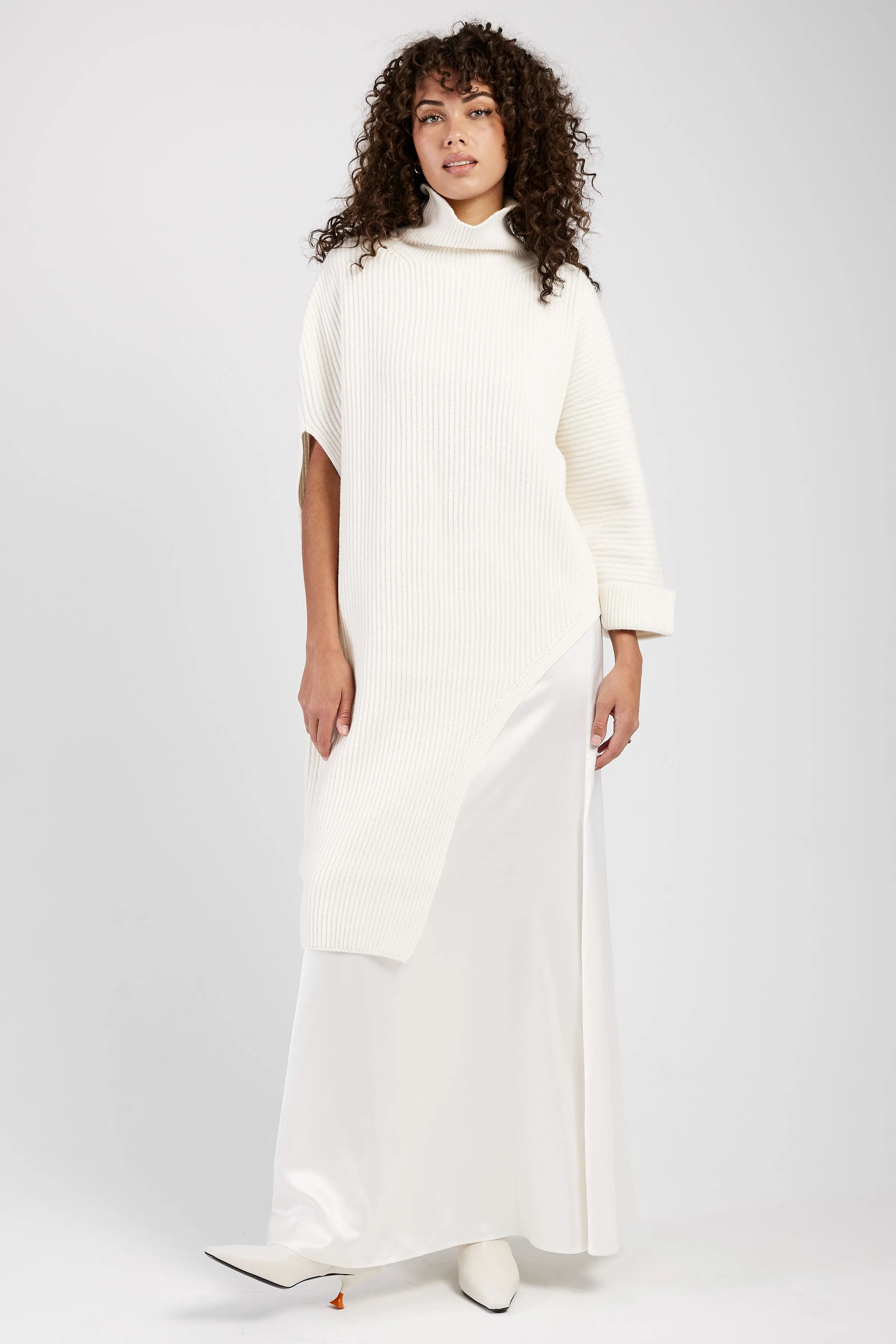 Asymmetric High Neck Cape in Raffia