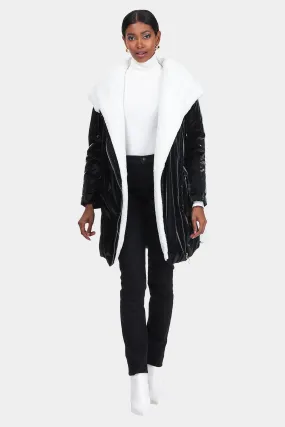 ASYMMETRIC QUILTED PARKA with SHEARLING LAMB TRIM