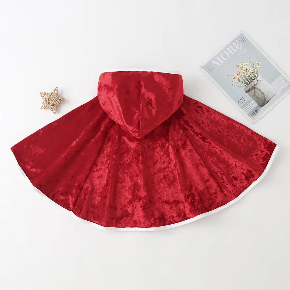 Autumn Baby Girls Red Velvet Cape Wholesale Girls Clothes