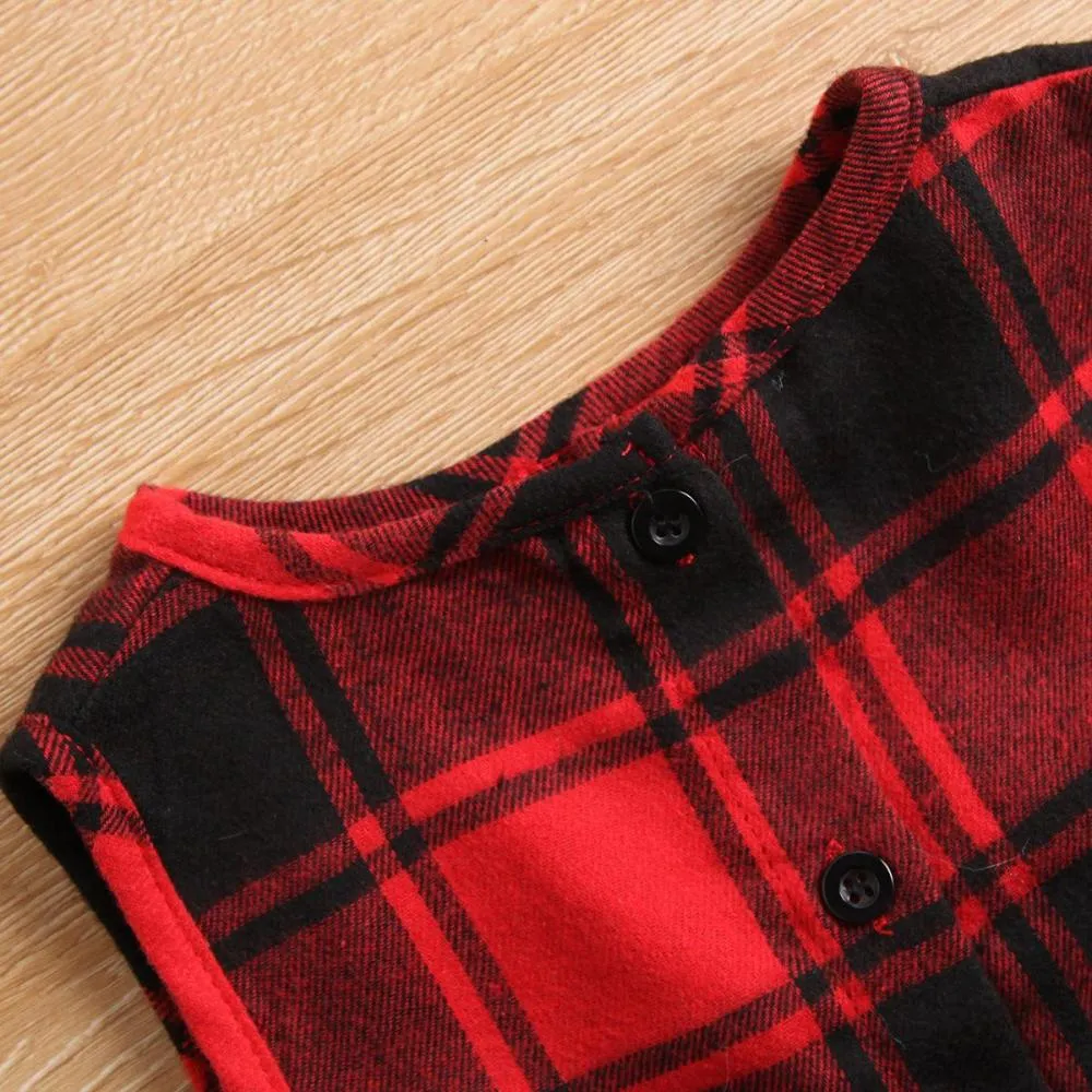 Autumn Winter Little Girls Christmas Plaid Cape   Dress Set Wholesale Girls Clothes