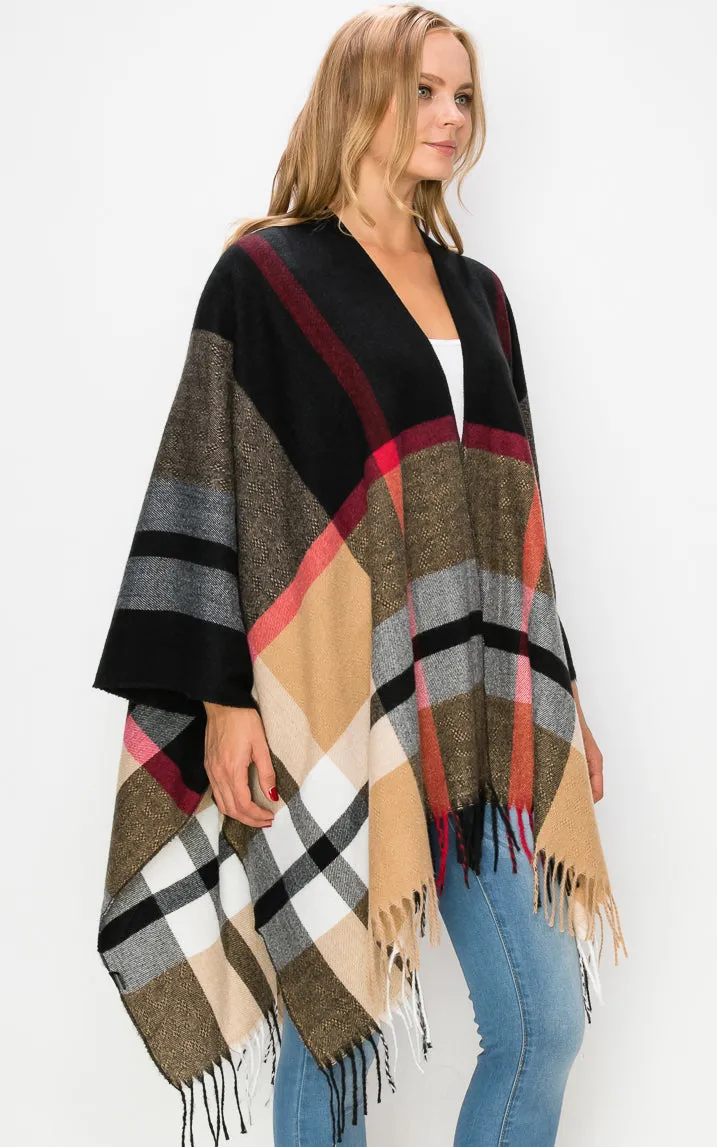 AV440 Wool Plaid Ruana Shawl