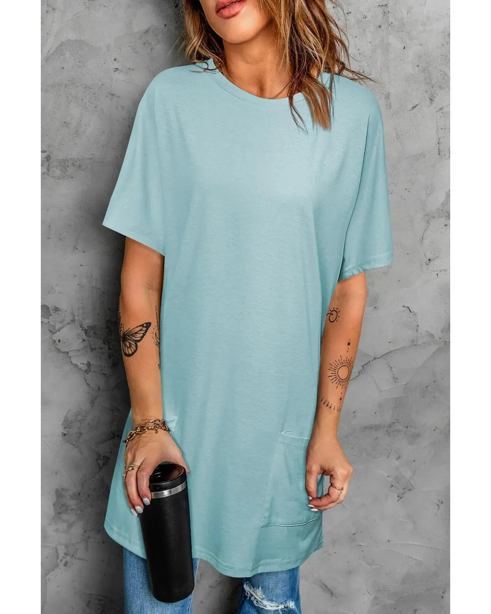 Azura Exchange Side Pockets Short Sleeve Tunic Top - M