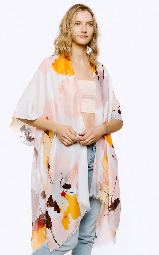 BAAP8033 Brush Stroke Pattern Cover Up Kimono