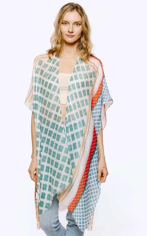 BAAP8041 Multi Pattern Cover Up Kimono