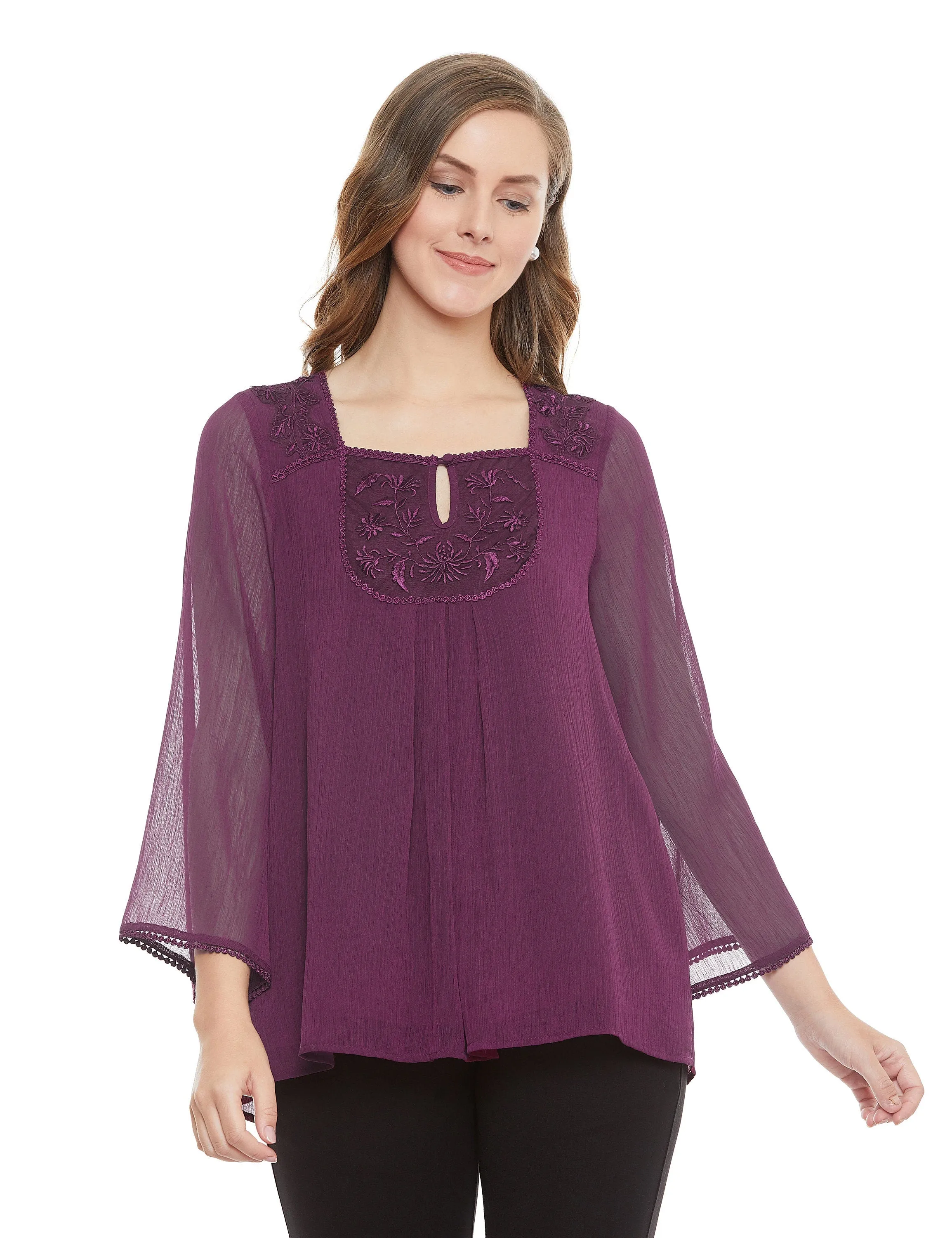 Babydoll Crinkled Chiffon Tunic Top