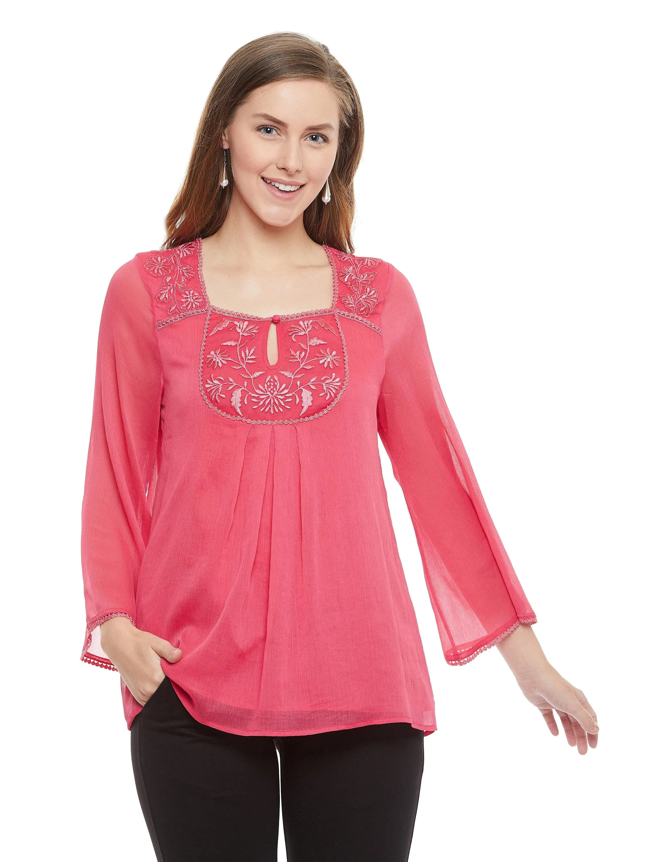 Babydoll Crinkled Chiffon Tunic Top