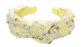 Bari Lynn Daisy Twist Knot Headband with Crystals - Yellow