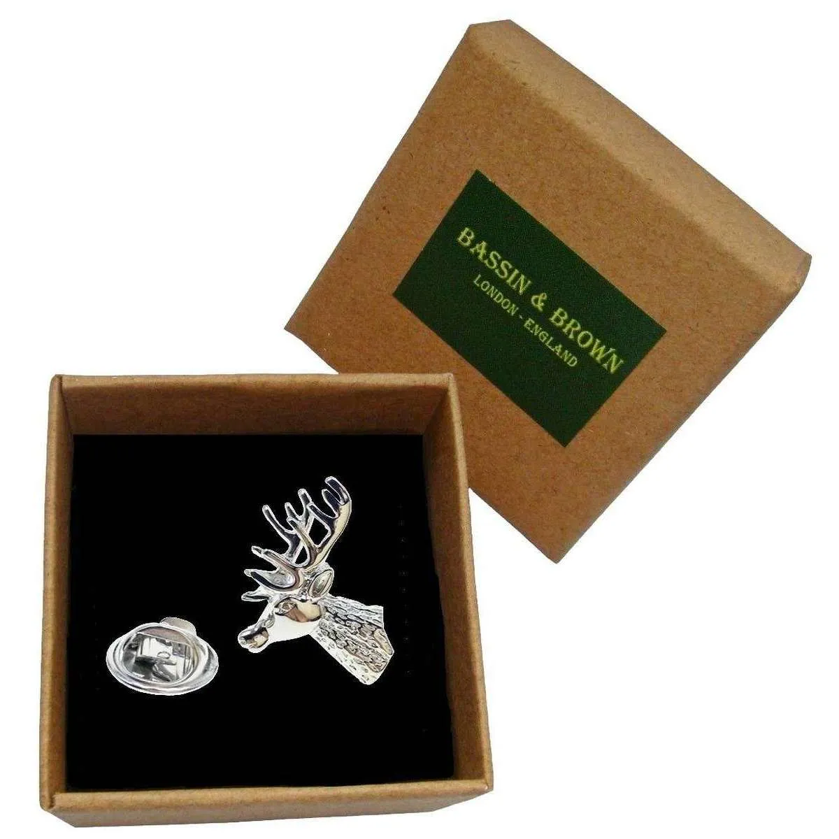 Bassin and Brown Stag Jacket Lapel Pin - Silver