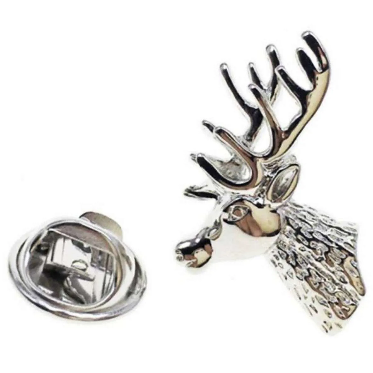 Bassin and Brown Stag Jacket Lapel Pin - Silver