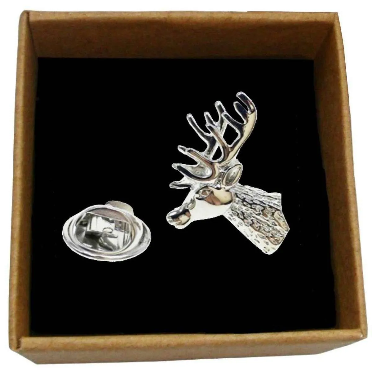 Bassin and Brown Stag Jacket Lapel Pin - Silver