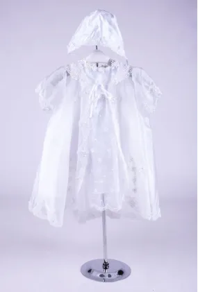 Beau kid off white christening gown, cape and bonnet