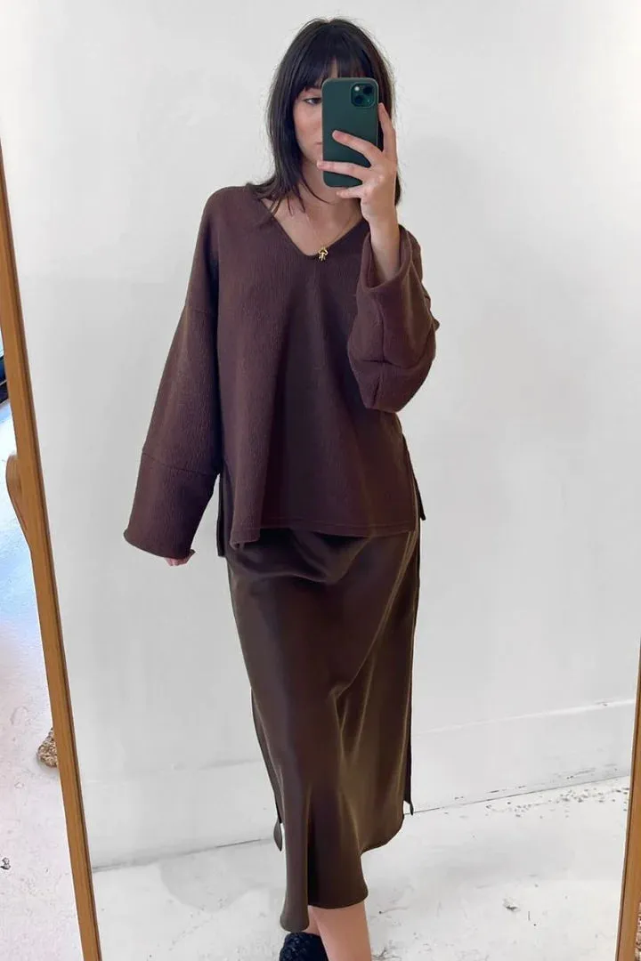 Bias Slip Skirt in Espresso