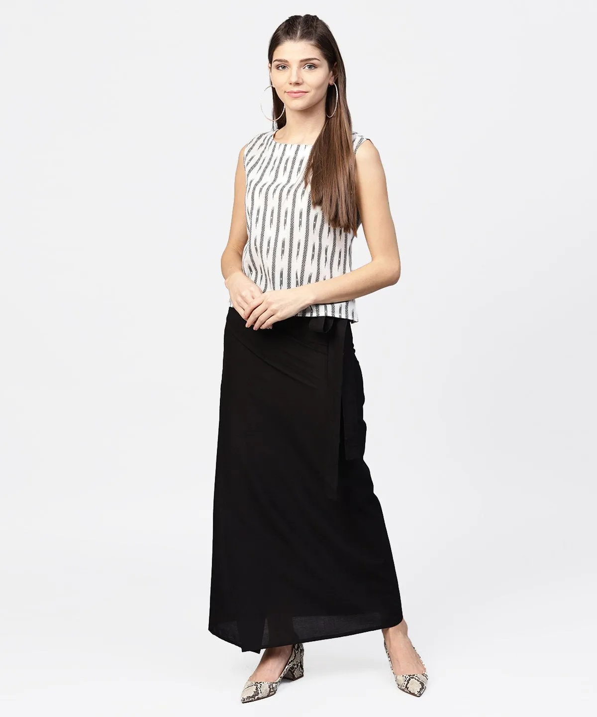 Black Ankle Length Cotton Straight Skirt