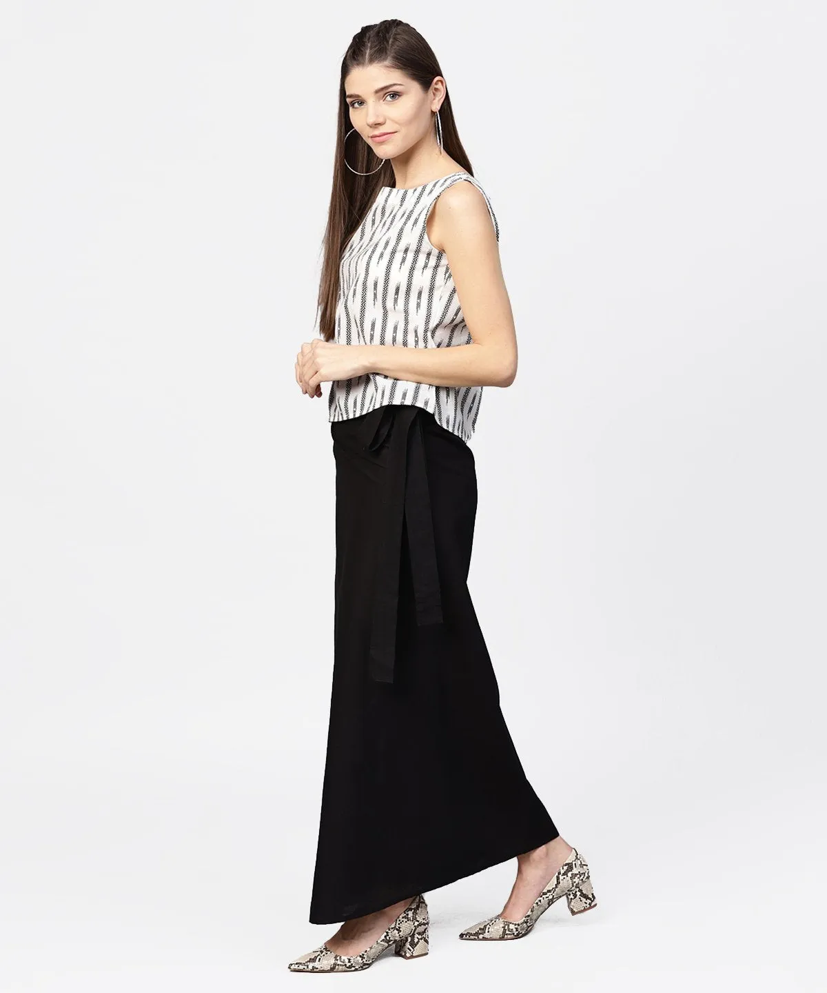 Black Ankle Length Cotton Straight Skirt