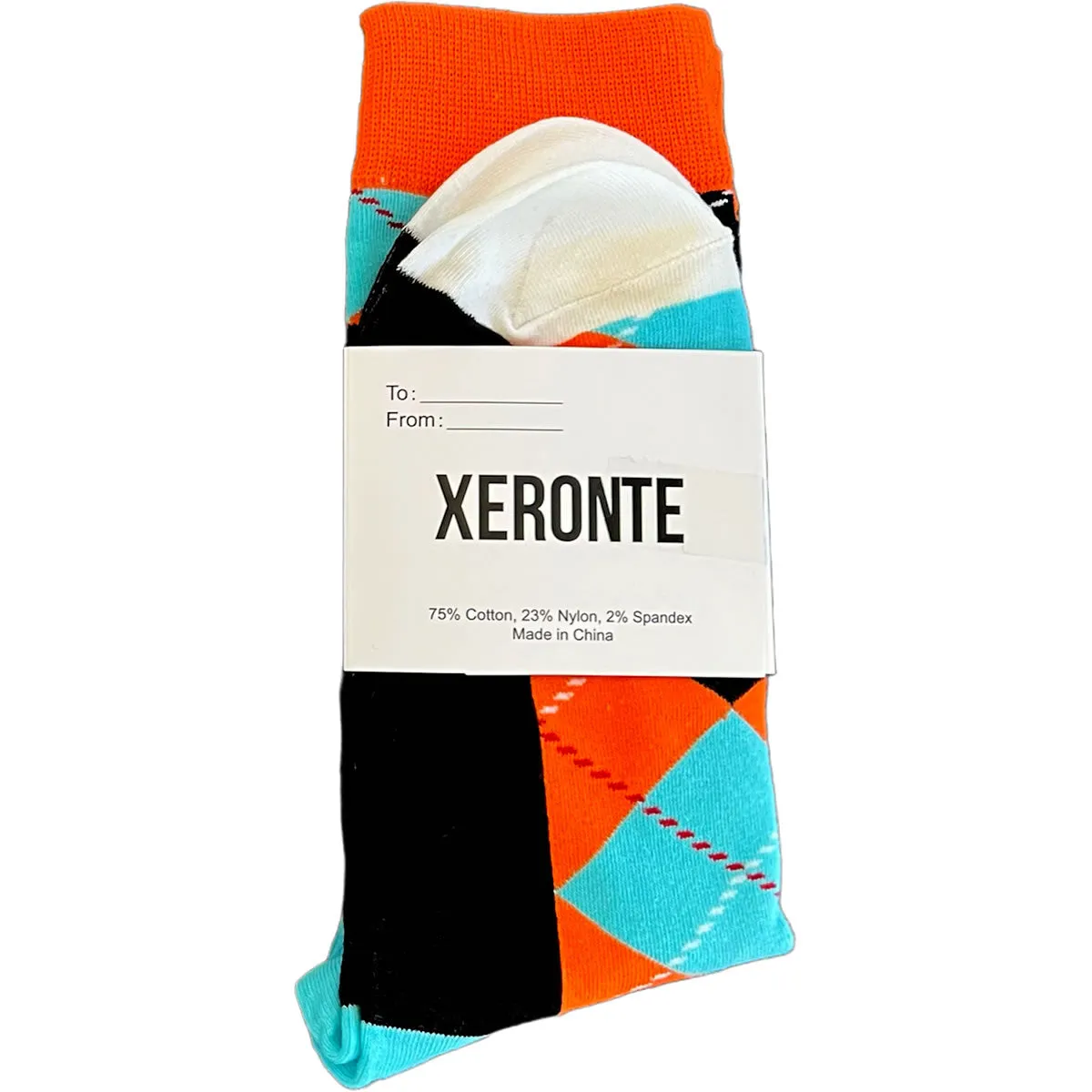 Black Orange Blue Argyle Mens Crew Socks