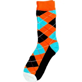 Black Orange Blue Argyle Mens Crew Socks