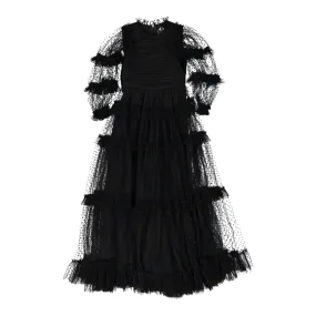 Black Tulle Pleated Frill Gown