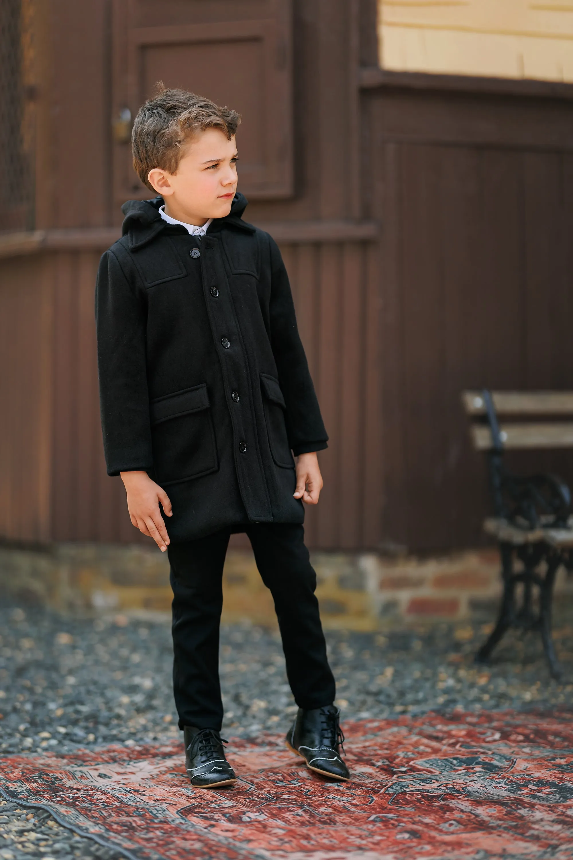 Black Wool-Blend Coat