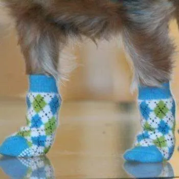 Blue and Green Argyle Non-Skid Dog Socks