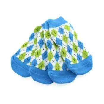 Blue and Green Argyle Non-Skid Dog Socks