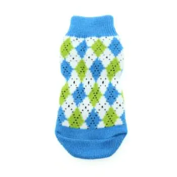 Blue and Green Argyle Non-Skid Dog Socks