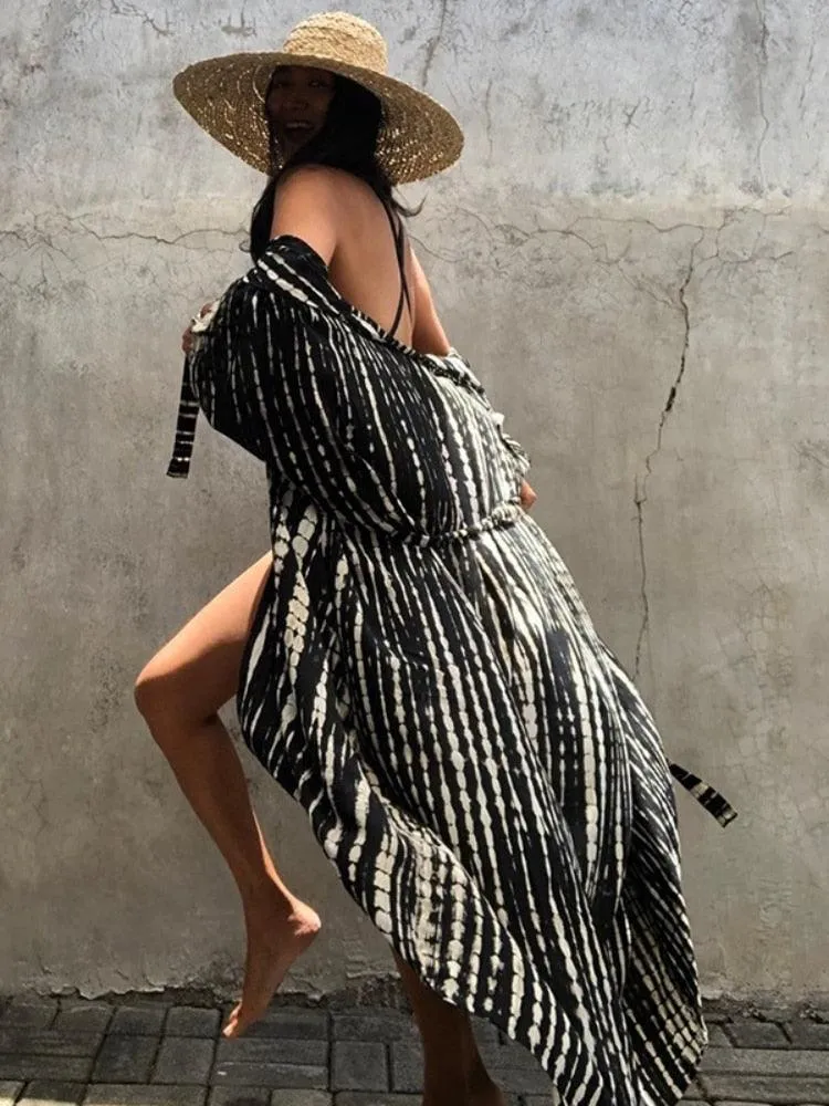 Bohemian Long Kimono, Beach Cover Ups Kimono, Tie Dye Kimono, Swimsuit Cape Summer Dress, Beachwear Cover Up Dress