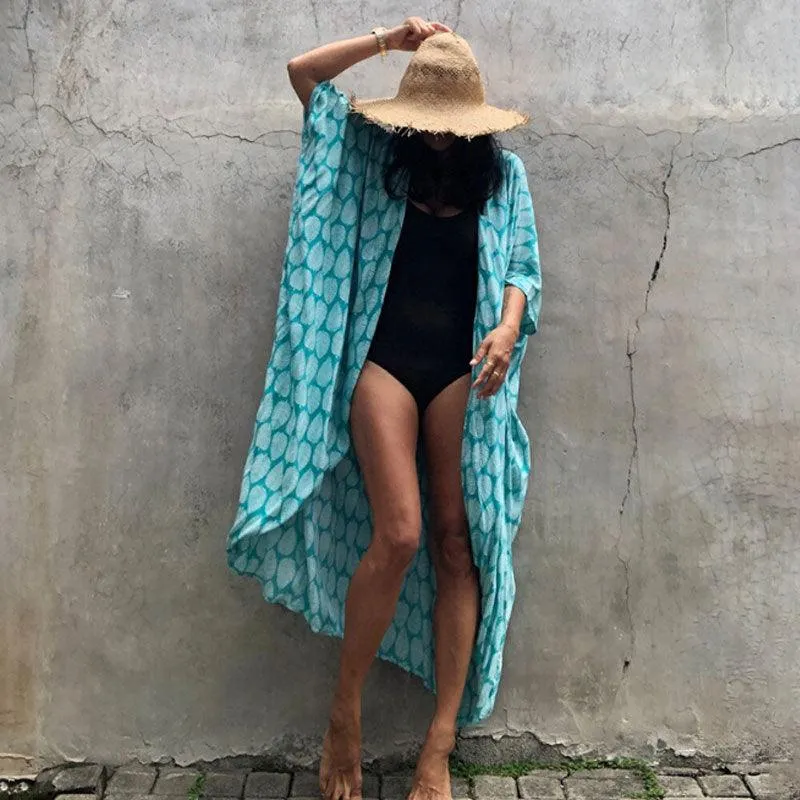 Bohemian Long Kimono, Beach Cover Ups Kimono, Tie Dye Kimono, Swimsuit Cape Summer Dress, Beachwear Cover Up Dress