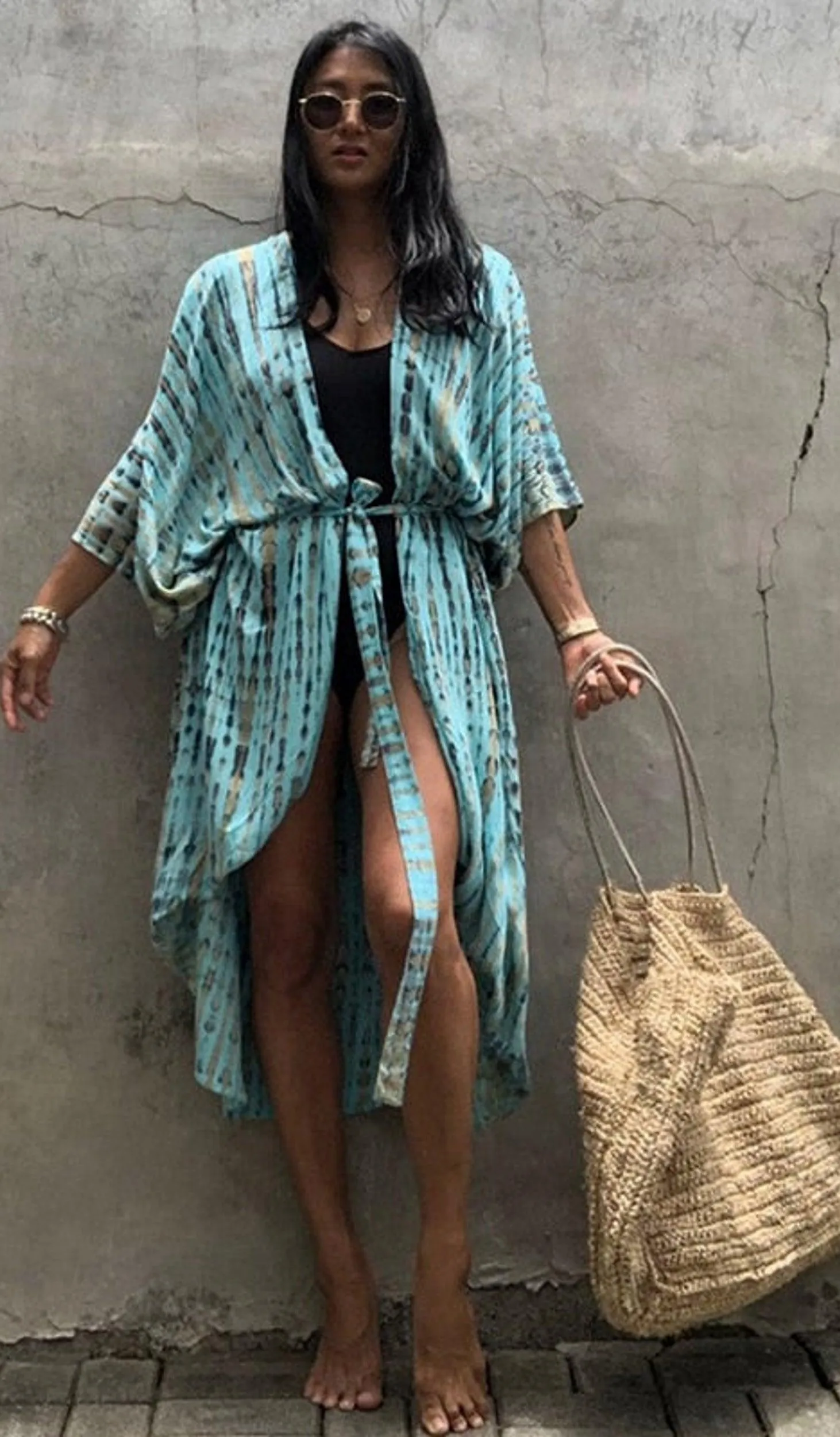 Bohemian Long Kimono, Beach Cover Ups Kimono, Tie Dye Kimono, Swimsuit Cape Summer Dress, Beachwear Cover Up Dress