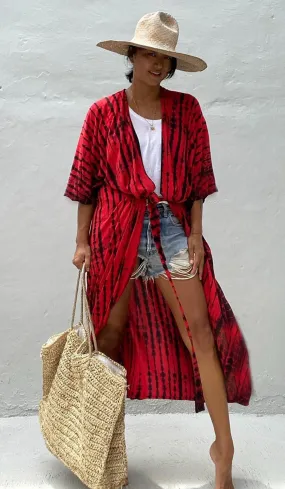 Bohemian Long Kimono, Beach Cover Ups Kimono, Tie Dye Kimono, Swimsuit Cape Summer Dress, Beachwear Cover Up Dress