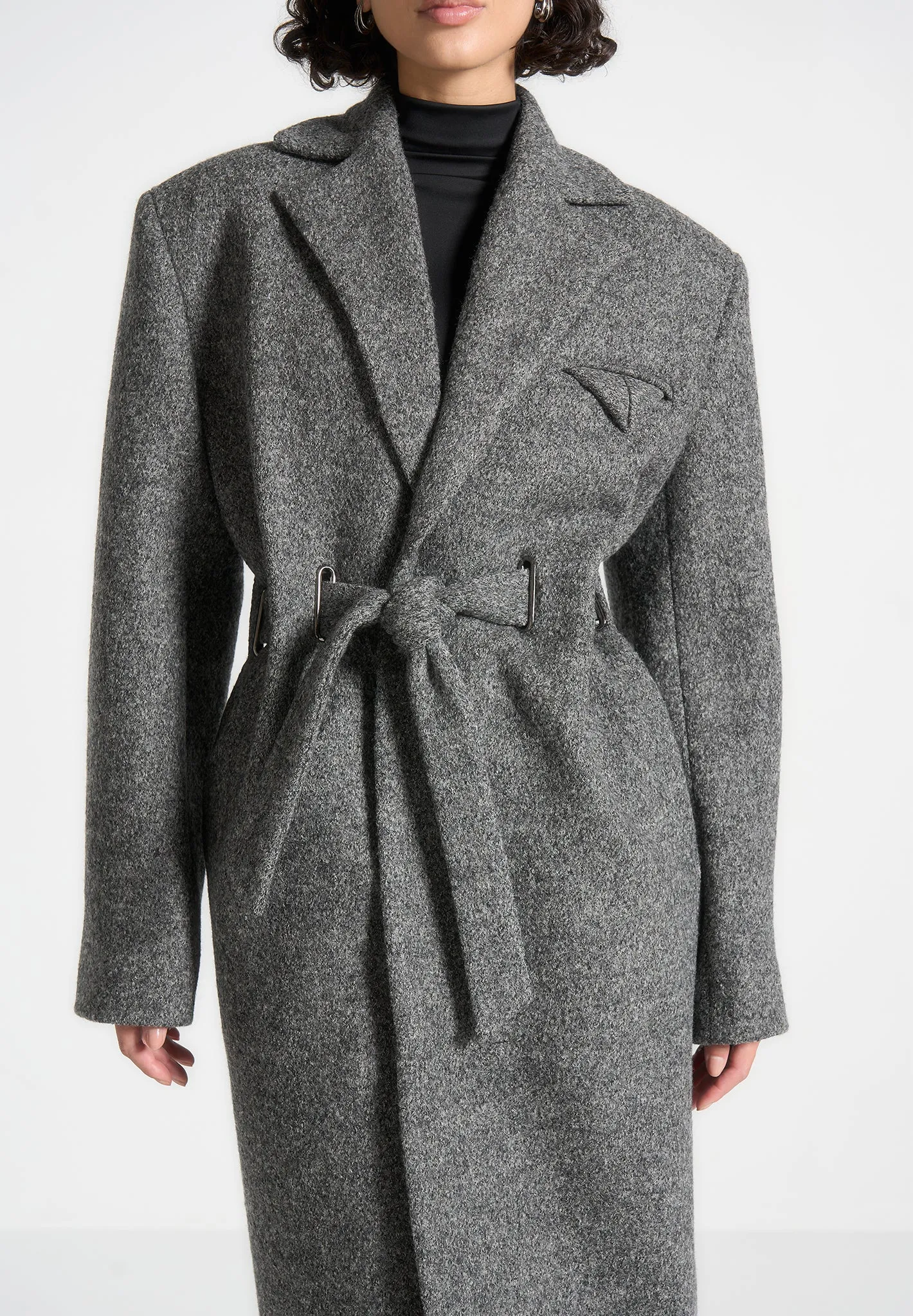 Boxy Wool Belted Coat - Grey