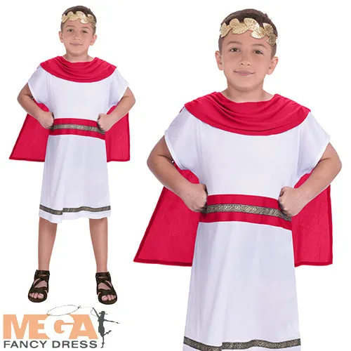 Boys Ancient Roman Greek God Red Caesar Toga Fancy Dress Costume